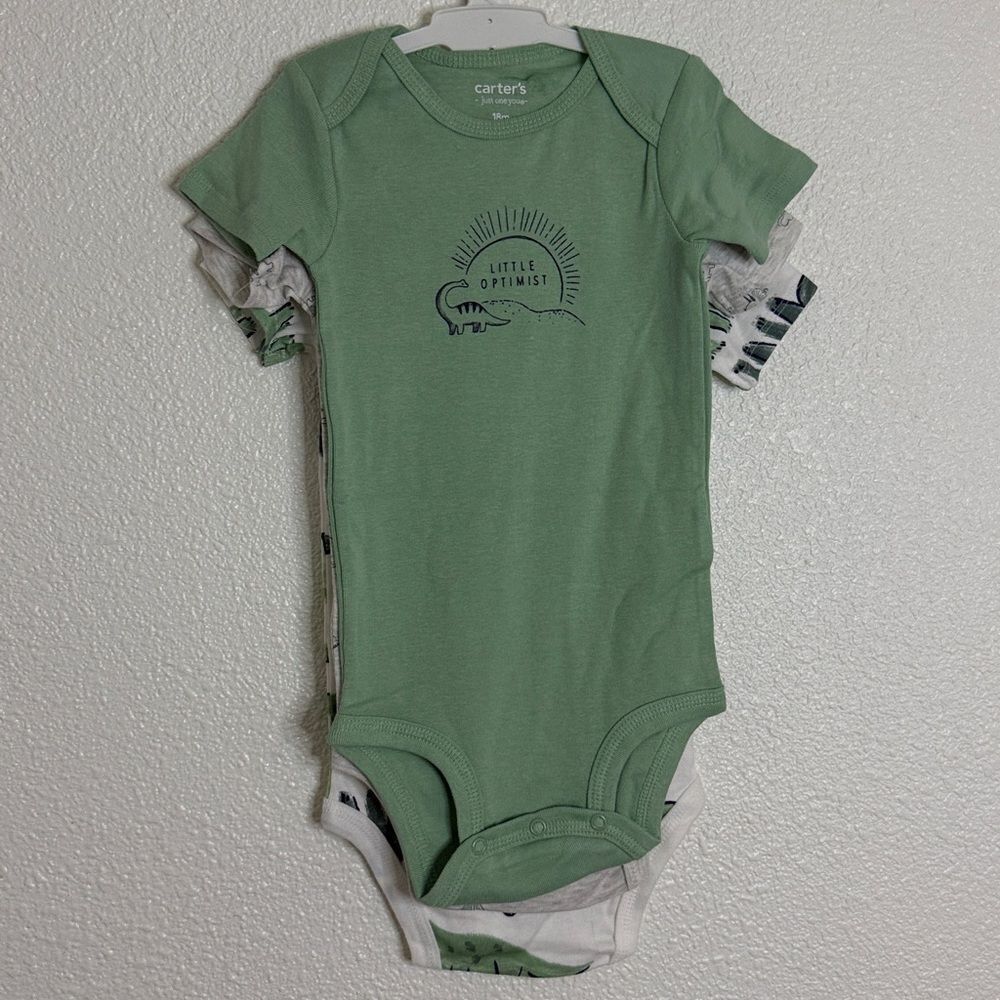 Carter's Green and White dinosaur print Baby Bodysuits- set of 3- Size 18months